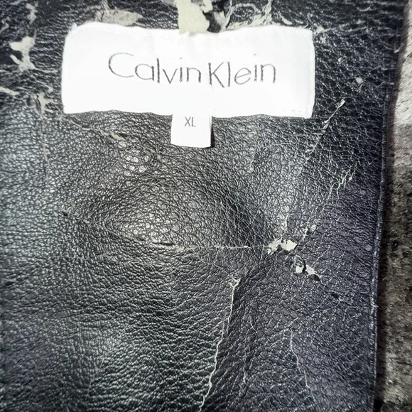 Calvin Klein Bomber Jacket Black Faux Leather Faux Fur Lined Men's Size XL - Picture 4 of 13